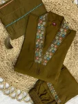 TRENDING MANGO SILK EMBROIDERY SEQUENCE & HAND WORK TOP BOTTOM WITH DUPATTA MEHNDI