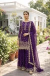 DESIGNER GEORGETTE EMBROIDERY AND SEQUENCE WORK WITH CUT WORK TOP PALAZZO WITH DUPATTA PURPLE