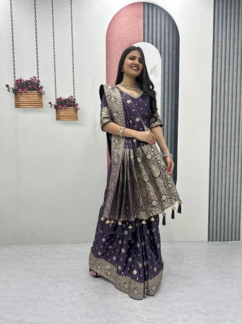 DESIGNER PURE SILK JACQUARD  WORK SAREE WITH UNSTITCHED BLOUSE PURPLE