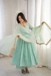15FANCY GEORGETTE MIRROR LACE SEQUENCE WORK GOWN BOTTOM WITH DUPATTA FESTIVE WEAR WHOLESALE PRICE ETHNIC GARMENT (1)