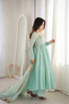 15FANCY GEORGETTE MIRROR LACE SEQUENCE WORK GOWN BOTTOM WITH DUPATTA FESTIVE WEAR WHOLESALE PRICE ETHNIC GARMENT (1)