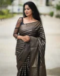 FANCY LICHI SILK RICH PALLU & JACQUARD WORK SAREE WITH UNSTITCHED BLOUSE BLACK