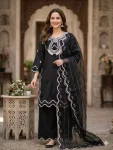 16MODERN CREPE SILK SEQUENCE EMBROIDERY CUT WORK TOP PALAZZO WITH DUPATTA FESTIVE WEAR WHOLESALE PRICE ETHNIC GARMENT (1)
