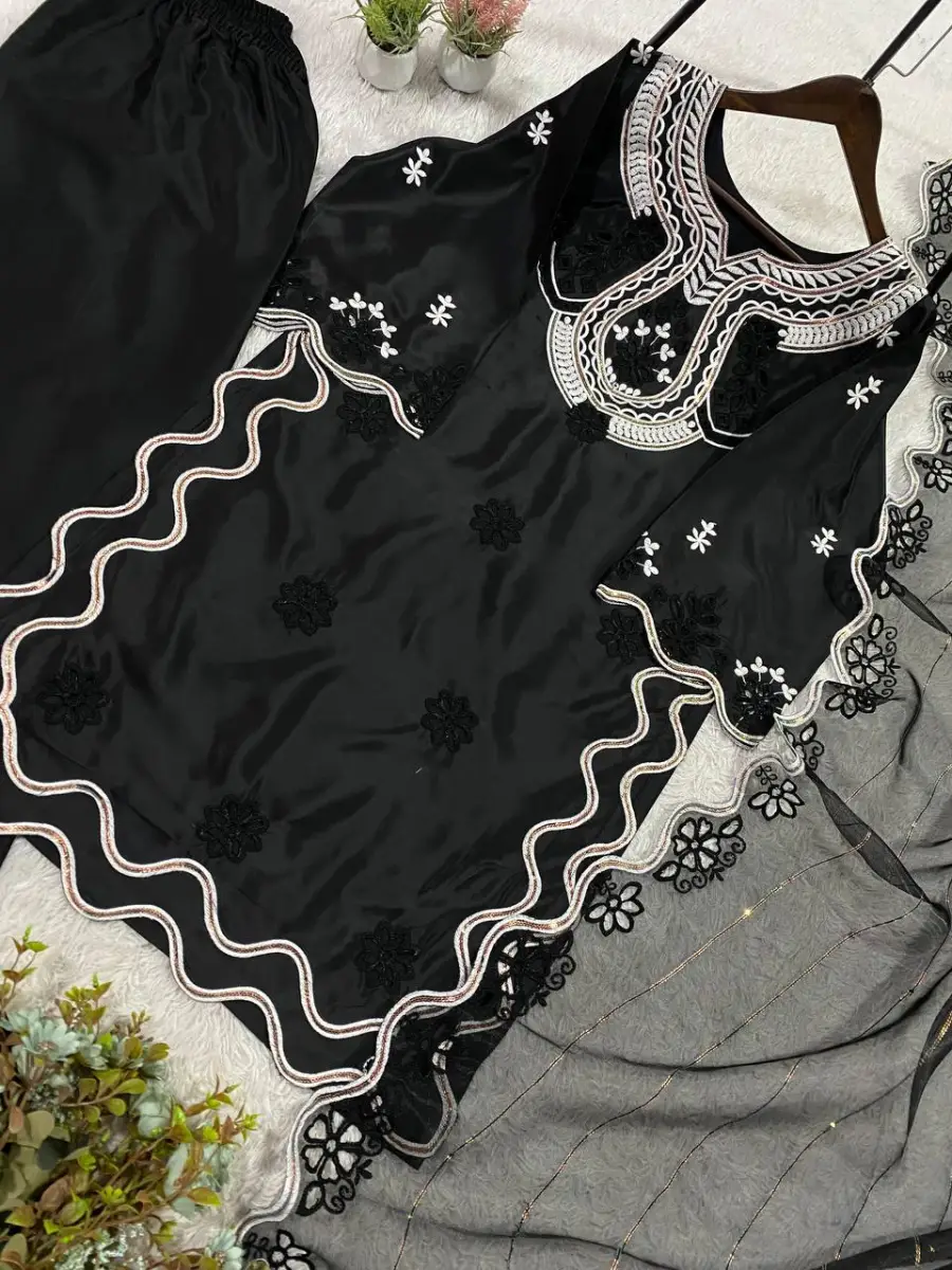 16MODERN CREPE SILK SEQUENCE EMBROIDERY CUT WORK TOP PALAZZO WITH DUPATTA FESTIVE WEAR WHOLESALE PRICE ETHNIC GARMENT (4)