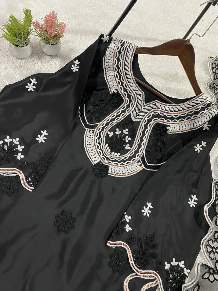 16MODERN CREPE SILK SEQUENCE EMBROIDERY CUT WORK TOP PALAZZO WITH DUPATTA FESTIVE WEAR WHOLESALE PRICE ETHNIC GARMENT (5)
