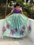 TRENDING SOFT SILK FLORAL PRINTED WORK GOWN SKY AND PURPLE