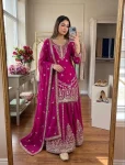 DESIGNER CP VICHITRA SILK EMBROIDERY 5 MM SEQUENCES WORK TOP PALAZZO WITH DUPATTA PINK