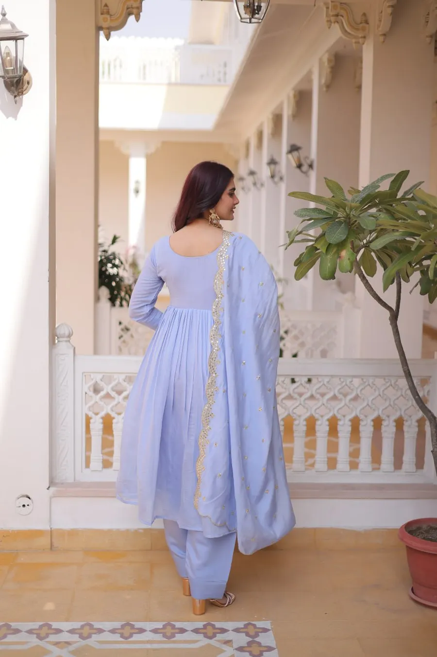 18NEW ARRIVAL MUL CHANDERI BEADS EMBROIDERY WORK TOP BOTTOM WITH DUPATTA FESTIVE WEAR WHOLESALE PRICE ETHNIC GARMENT (17)
