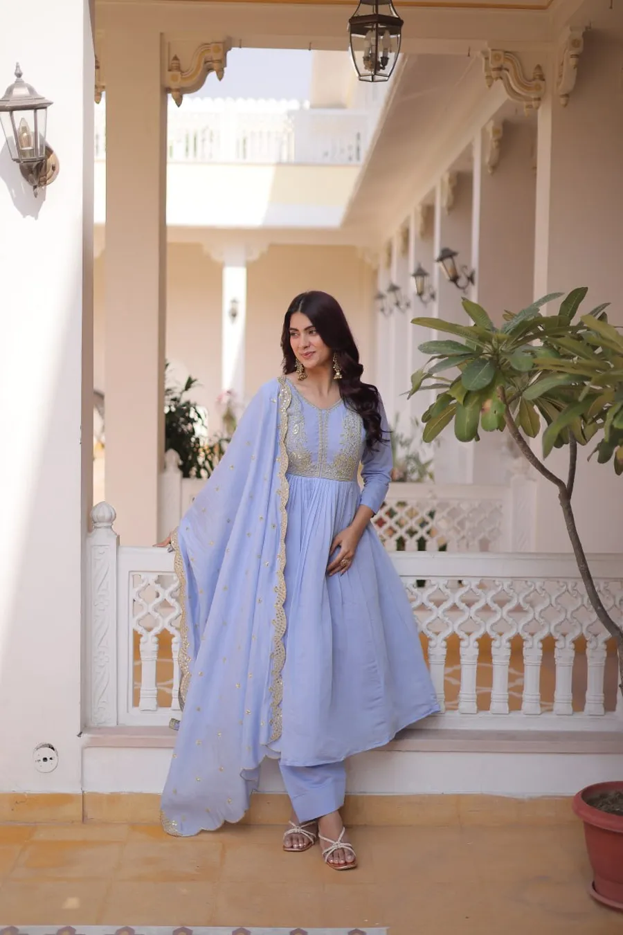 18NEW ARRIVAL MUL CHANDERI BEADS EMBROIDERY WORK TOP BOTTOM WITH DUPATTA FESTIVE WEAR WHOLESALE PRICE ETHNIC GARMENT (23)