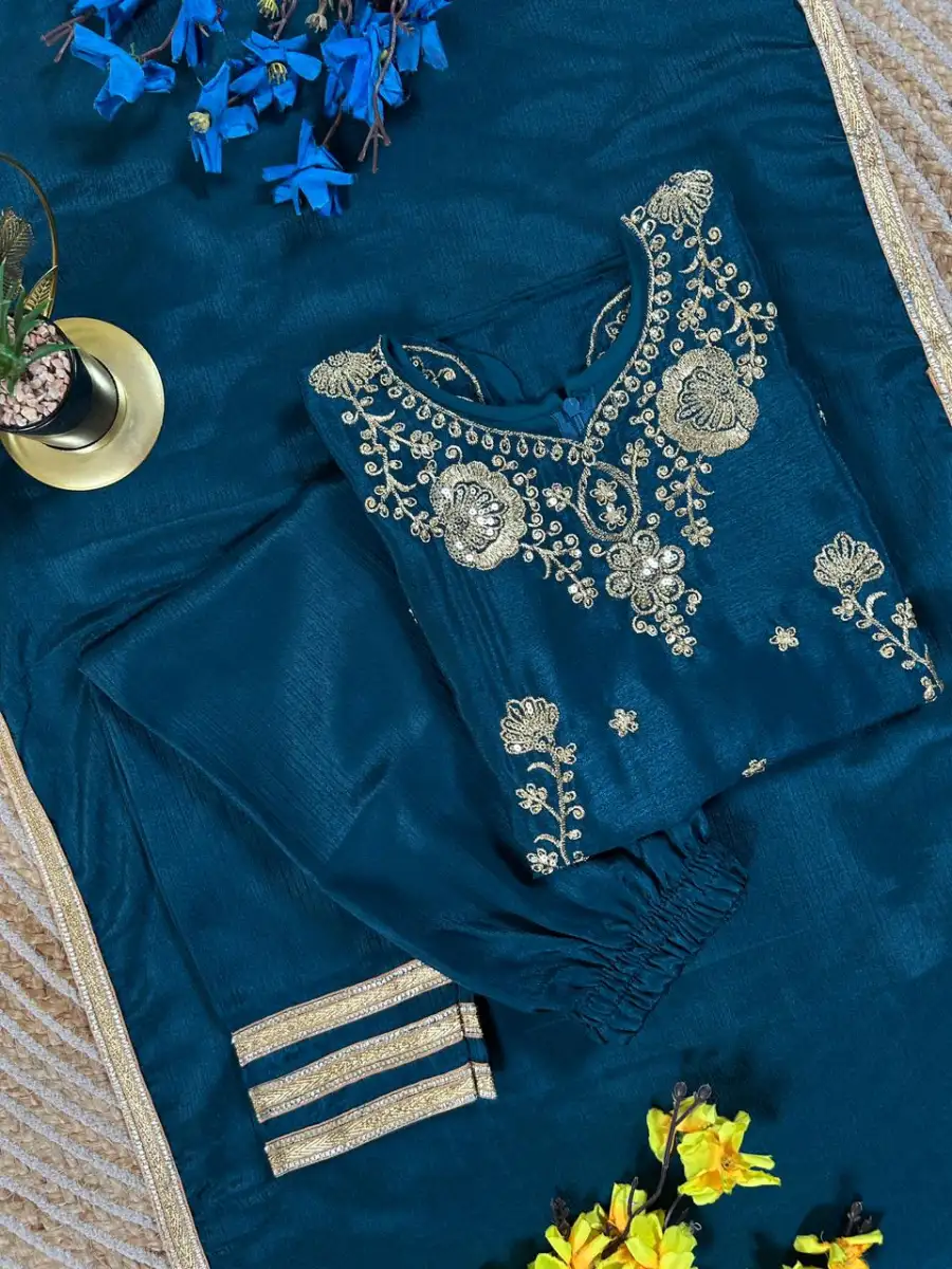18RICH LOOK CHINON SILK EMBROIDERY SEQUENCE WORK KID'S TOP BOTTOM WITH DUPATTA FESTIVE WEAR WHOLESALE PRICE ETHNIC GARMENT (9)