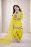 RICH LOOK NATURAL CREPE EMBROIDERY SEQUENCE WORK KID'S TOP PATIYALA WITH DUPATTA YELLOW