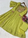 19LATEST MUL CHANDERI BEADS EMBROIDERY WORK GOWN BOTTOM WITH DUPATTA FESTIVE WEAR WHOLESALE PRICE ETHNIC GARMENT (8)
