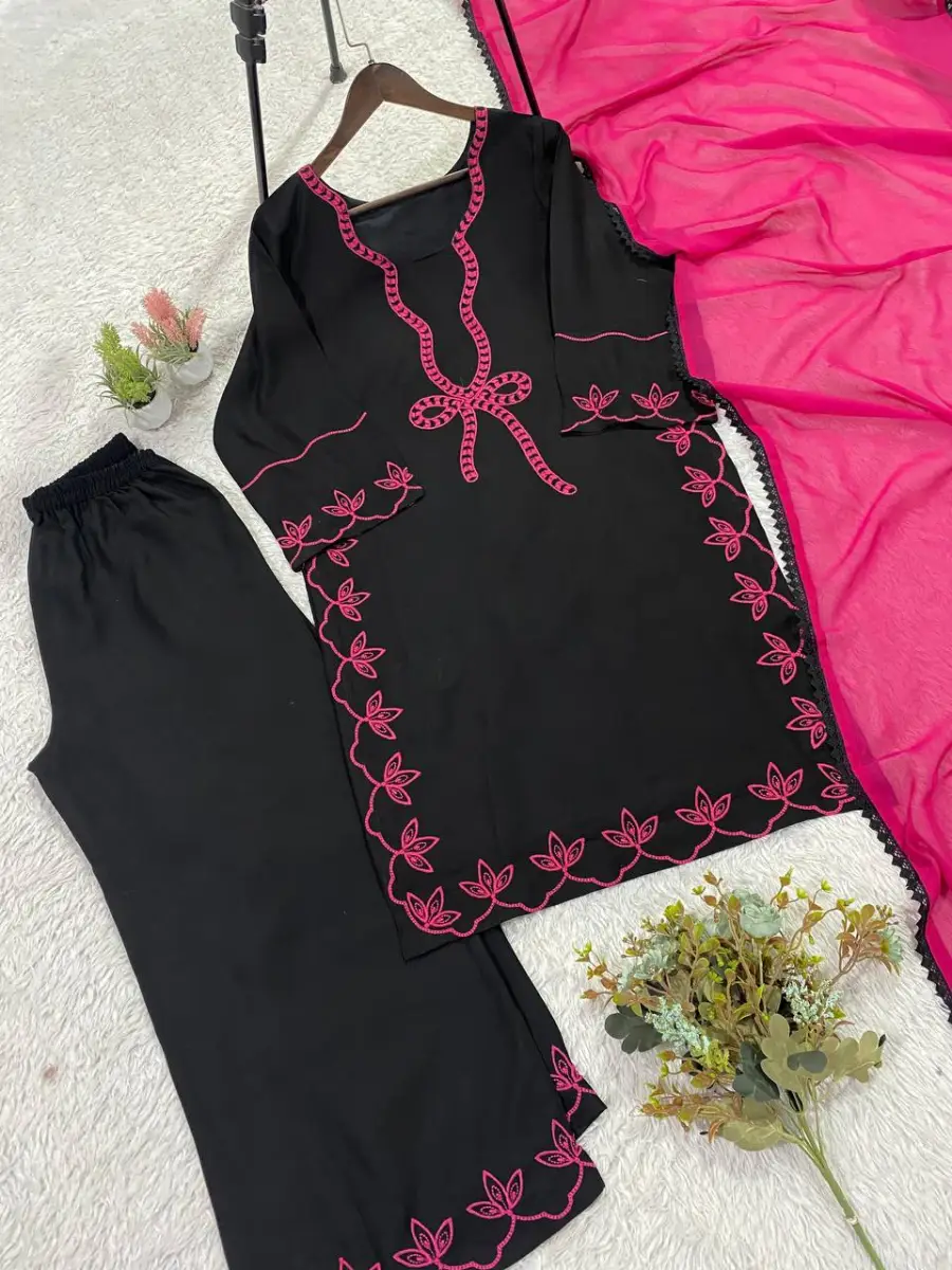 19MODERN RAYON EMBROIDERY WORK TOP PALAZZO WITH DUPATTA FESTIVE WEAR WHOLESALE PRICE ETHNIC GARMENT (21)