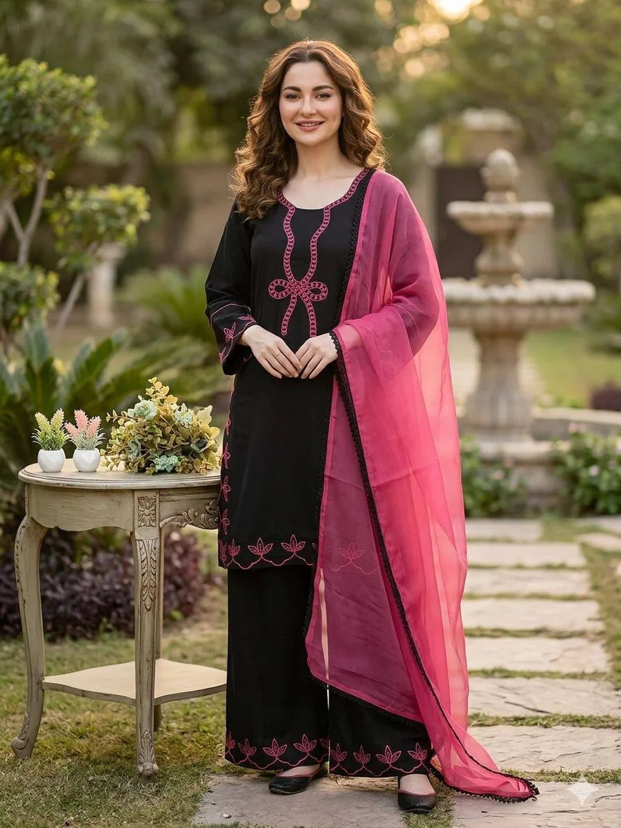 19MODERN RAYON EMBROIDERY WORK TOP PALAZZO WITH DUPATTA FESTIVE WEAR WHOLESALE PRICE ETHNIC GARMENT (23)