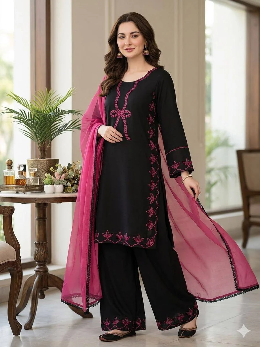 19MODERN RAYON EMBROIDERY WORK TOP PALAZZO WITH DUPATTA FESTIVE WEAR WHOLESALE PRICE ETHNIC GARMENT (25)
