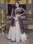 RICH LOOK COSMOS ZARI & SEQUENCE  EMBROIDERED WORK LEHENGA CHOLI WITH DUPATTA PURPLE