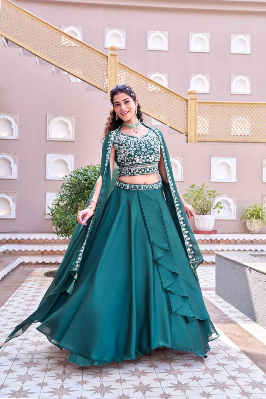 19TRENDING EMBROIDERY MOTI BEADS & SEQUENCE WORK LEHENGA CHOLI WITH SHRUG STYLE DUPATTA PARTY WEAR WHOLESALE PRICE ETHNIC GARMENT (11)