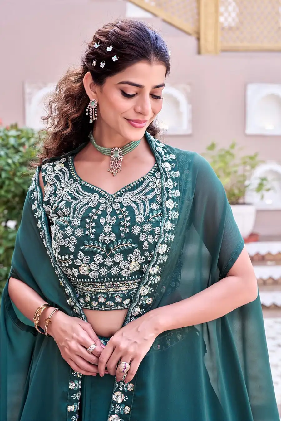 19TRENDING EMBROIDERY MOTI BEADS & SEQUENCE WORK LEHENGA CHOLI WITH SHRUG STYLE DUPATTA PARTY WEAR WHOLESALE PRICE ETHNIC GARMENT (12)