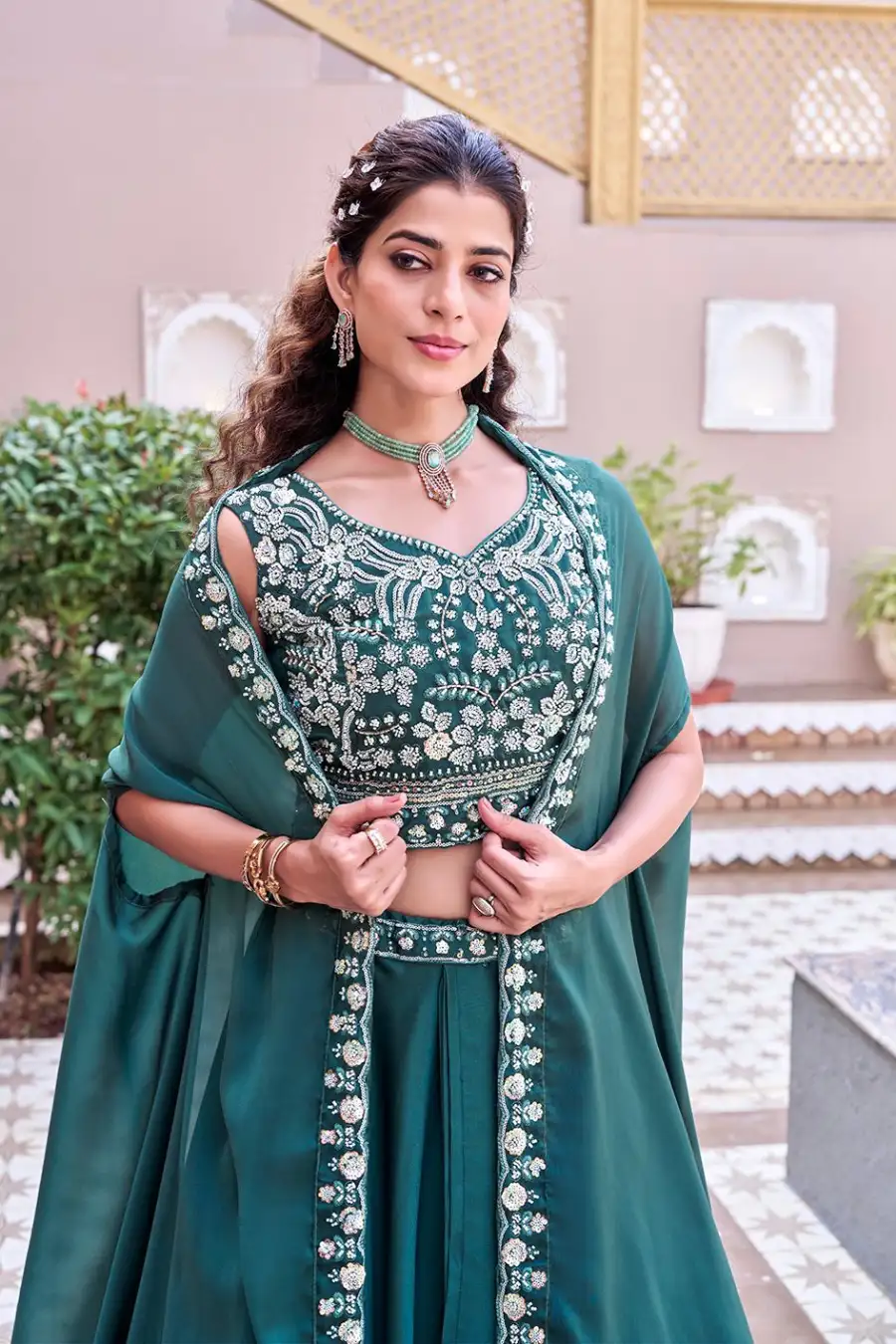 19TRENDING EMBROIDERY MOTI BEADS & SEQUENCE WORK LEHENGA CHOLI WITH SHRUG STYLE DUPATTA PARTY WEAR WHOLESALE PRICE ETHNIC GARMENT (13)