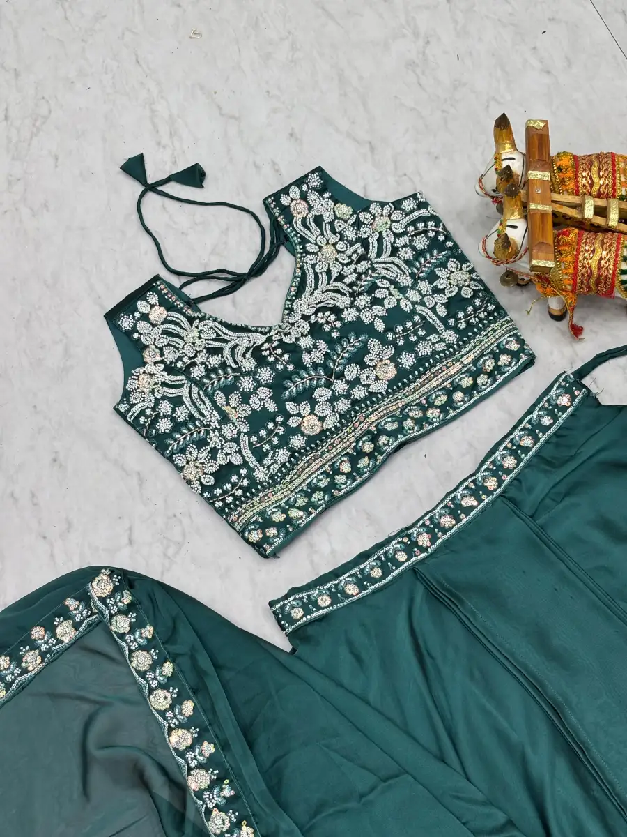 19TRENDING EMBROIDERY MOTI BEADS & SEQUENCE WORK LEHENGA CHOLI WITH SHRUG STYLE DUPATTA PARTY WEAR WHOLESALE PRICE ETHNIC GARMENT (15)