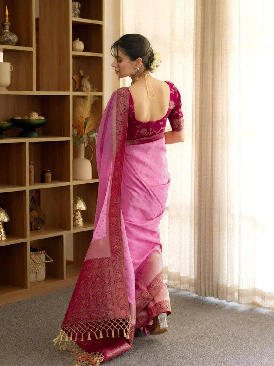 1CLASSIC LICHI SILK JACQUARD WORK SAREE WITH UNSTITCHED BLOUSE FESTIVE WEAR WHOLESALE PRICE ETHNIC GARMENT (19)