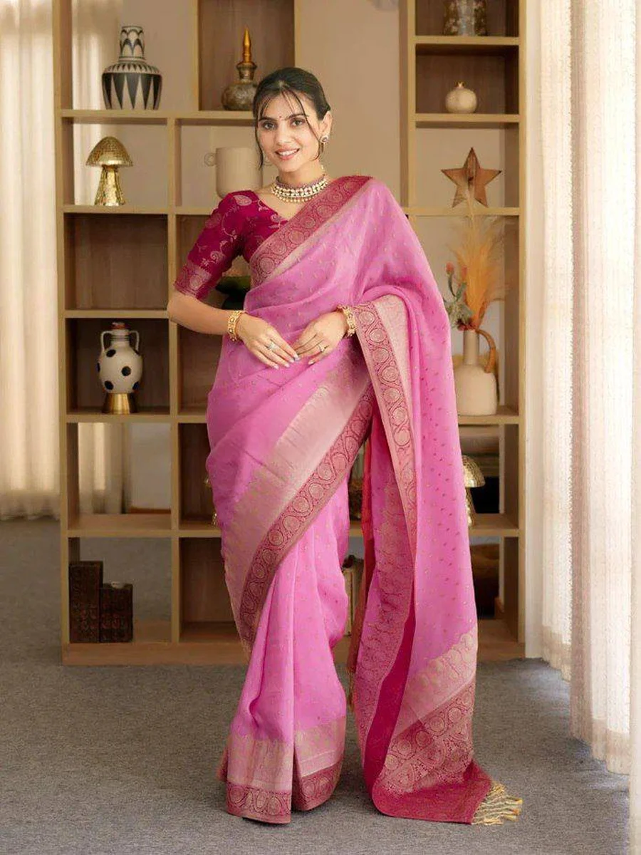 1CLASSIC LICHI SILK JACQUARD WORK SAREE WITH UNSTITCHED BLOUSE FESTIVE WEAR WHOLESALE PRICE ETHNIC GARMENT (20)