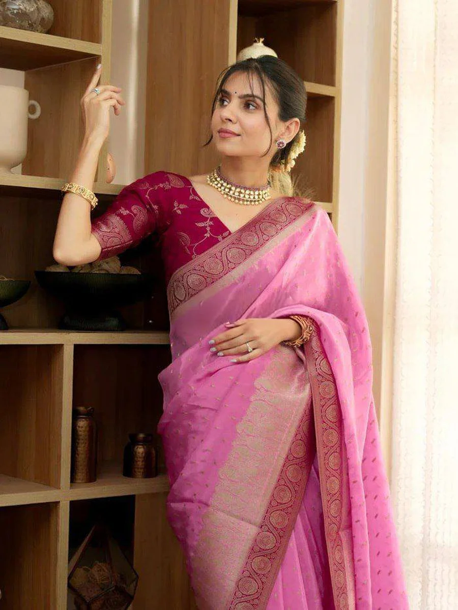1CLASSIC LICHI SILK JACQUARD WORK SAREE WITH UNSTITCHED BLOUSE FESTIVE WEAR WHOLESALE PRICE ETHNIC GARMENT (22)