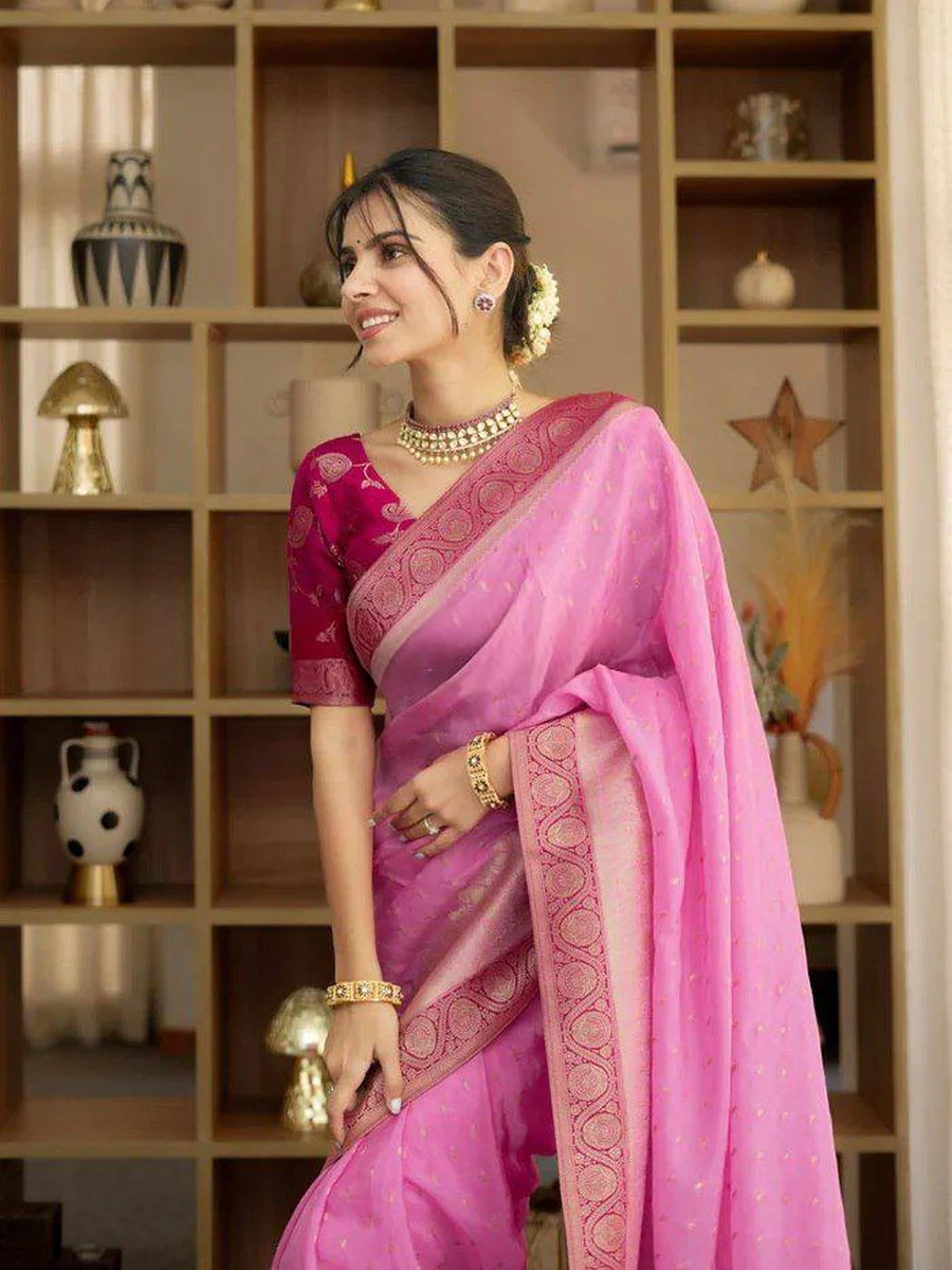 1CLASSIC LICHI SILK JACQUARD WORK SAREE WITH UNSTITCHED BLOUSE FESTIVE WEAR WHOLESALE PRICE ETHNIC GARMENT (23)