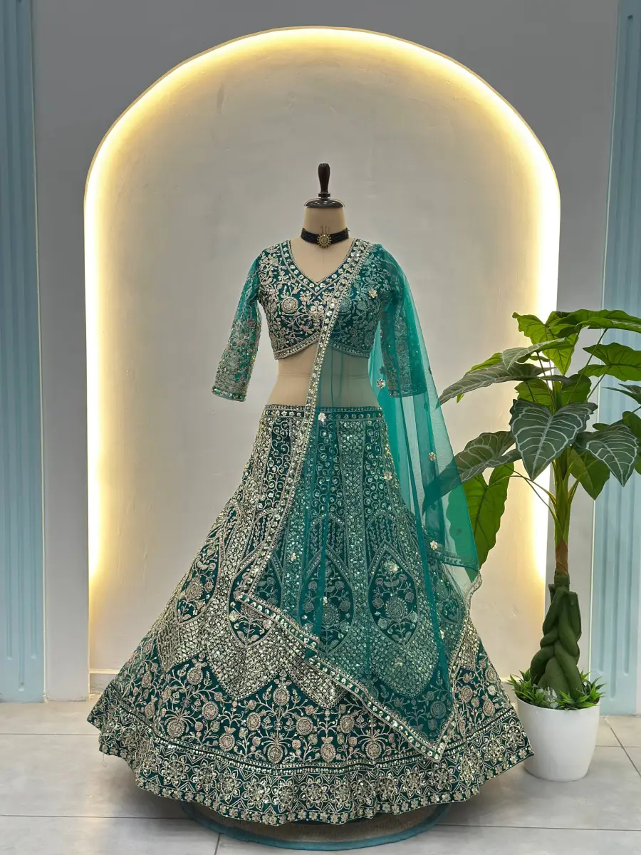 1DESIGNER BUTTERFLY NET SEQUENCE AND CODING EMBROIDERY WORK LEHENGA CHOLI WITH DUPATTA WEDDING WEAR WHOLESALE PRICE ETHNIC GARMENT (16)
