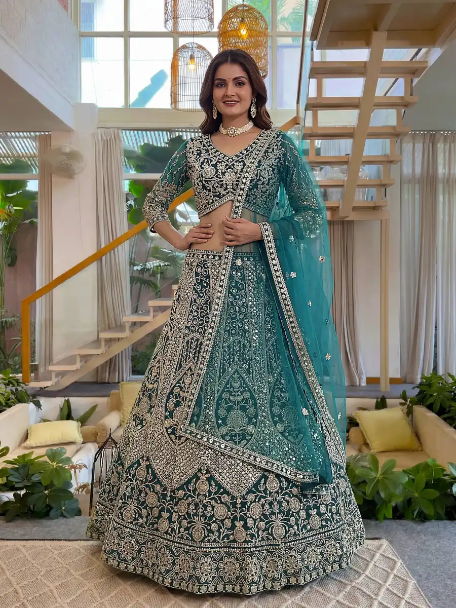 1DESIGNER BUTTERFLY NET SEQUENCE AND CODING EMBROIDERY WORK LEHENGA CHOLI WITH DUPATTA WEDDING WEAR WHOLESALE PRICE ETHNIC GARMENT (19)