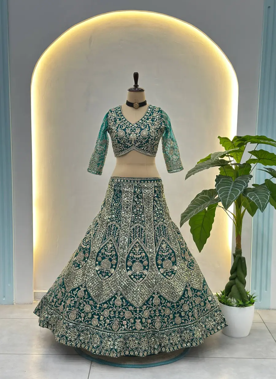 1DESIGNER BUTTERFLY NET SEQUENCE AND CODING EMBROIDERY WORK LEHENGA CHOLI WITH DUPATTA WEDDING WEAR WHOLESALE PRICE ETHNIC GARMENT (25)