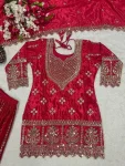 1DESIGNER CHINON SILK SEQUENCE EMBROIDERY WORK TOP PALAZZO WITH DUPATTA FESTIVE WEAR WHOLESALE PRICE ETHNIC GARMENT (19)