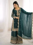 DESIGNER FENDY SILK EMBROIDERY CODING AND SEQUENCE WORK TOP PALAZZO WITH DUPATTA MORPICH