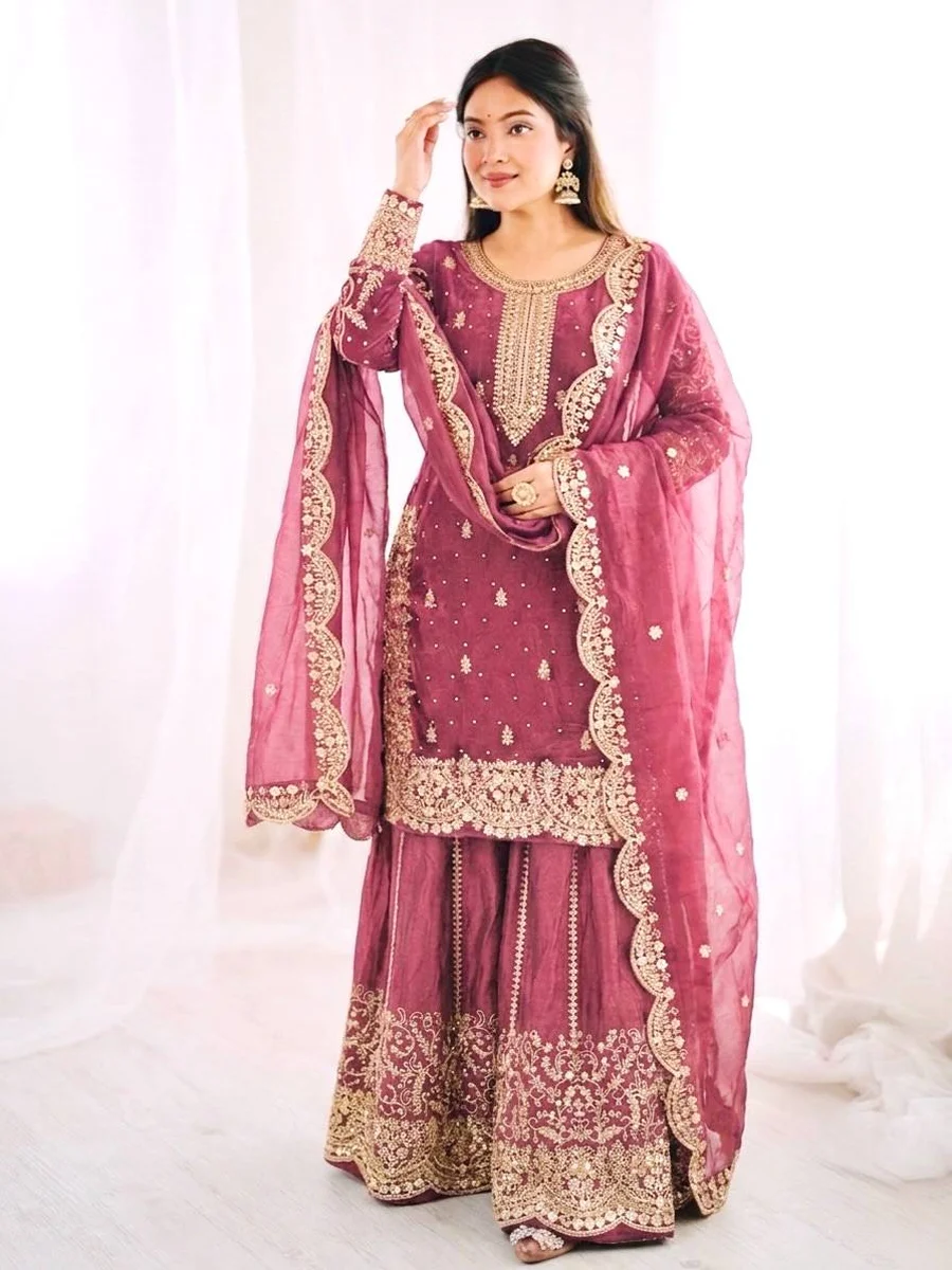 1DESIGNER FENDY SILK EMBROIDERY CODING AND SEQUENCE WORK TOP PALAZZO WITH DUPATTA FESTIVE WEAR WHOLESALE PRICE ETHNIC GARMENT (20)