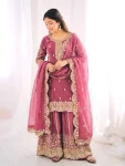 1DESIGNER FENDY SILK EMBROIDERY CODING AND SEQUENCE WORK TOP PALAZZO WITH DUPATTA FESTIVE WEAR WHOLESALE PRICE ETHNIC GARMENT (18)