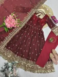 1DESIGNER FENDY SILK EMBROIDERY SEQUENCE WORK GOWN BOTTOM WITH DUPATTA FESTIVE WEAR WHOLESALE PRICE ETHNIC GARMENT (22)