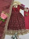 1DESIGNER FENDY SILK EMBROIDERY SEQUENCE WORK GOWN BOTTOM WITH DUPATTA FESTIVE WEAR WHOLESALE PRICE ETHNIC GARMENT (22)