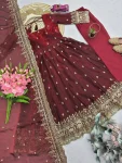 1DESIGNER FENDY SILK EMBROIDERY SEQUENCE WORK GOWN BOTTOM WITH DUPATTA FESTIVE WEAR WHOLESALE PRICE ETHNIC GARMENT (22)