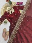 1DESIGNER FENDY SILK EMBROIDERY SEQUENCE WORK GOWN BOTTOM WITH DUPATTA FESTIVE WEAR WHOLESALE PRICE ETHNIC GARMENT (22)