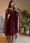 1DESIGNER FENDY SILK EMBROIDERY SEQUENCE WORK GOWN BOTTOM WITH DUPATTA FESTIVE WEAR WHOLESALE PRICE ETHNIC GARMENT (22)