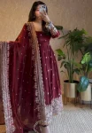 DESIGNER FENDY SILK EMBROIDERY  SEQUENCE WORK GOWN BOTTOM WITH DUPATTA MAROON