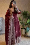 1DESIGNER FENDY SILK EMBROIDERY SEQUENCE WORK GOWN BOTTOM WITH DUPATTA FESTIVE WEAR WHOLESALE PRICE ETHNIC GARMENT (22)
