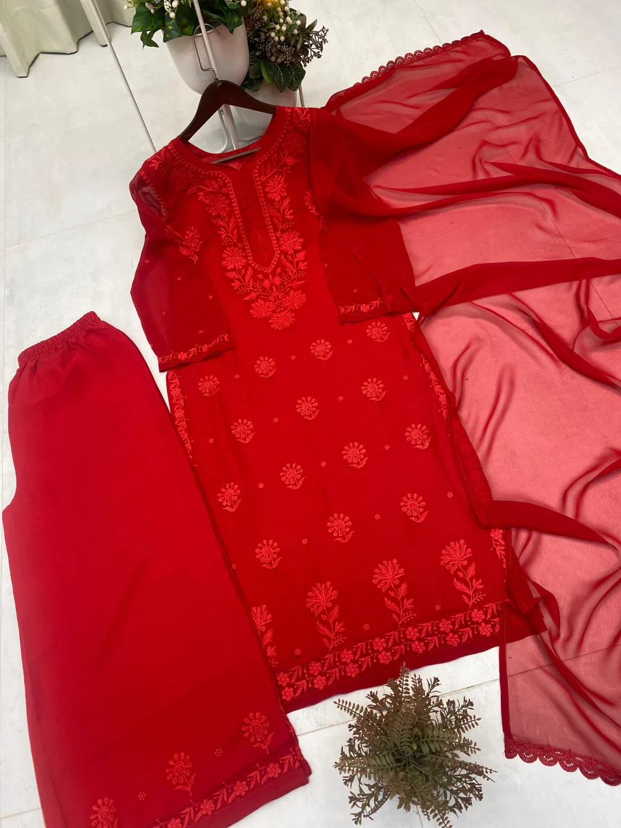 1DESIGNER GEORGETTE EMBROIDERY WORK TOP PALAZZO WITH DUPATTA OFFICE WEAR WHOLESALE PRICE ETHNIC GARMENT (10)