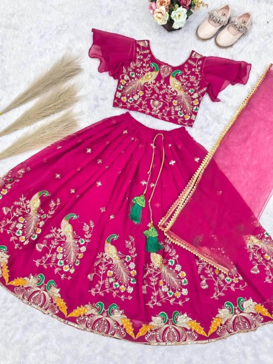 1DESIGNER GEORGETTE MULTI EMBROIDERY WORK LEHENGA CHOLI WITH DUPATTA FESTIVE WEAR WHOLESALE PRICE ETHNIC GARMENT (5)