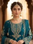 1DESIGNER GLASS ROMAN CODING WITH SEQUENCE EMBROIDERY WORK TOP BOTTOM WITH DUPATTA FESTIVE WEAR WHOLESALE PRICE ETHNIC GARMENT (2)