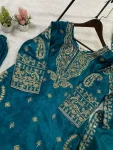 1DESIGNER GLASS ROMAN CODING WITH SEQUENCE EMBROIDERY WORK TOP BOTTOM WITH DUPATTA FESTIVE WEAR WHOLESALE PRICE ETHNIC GARMENT (2)
