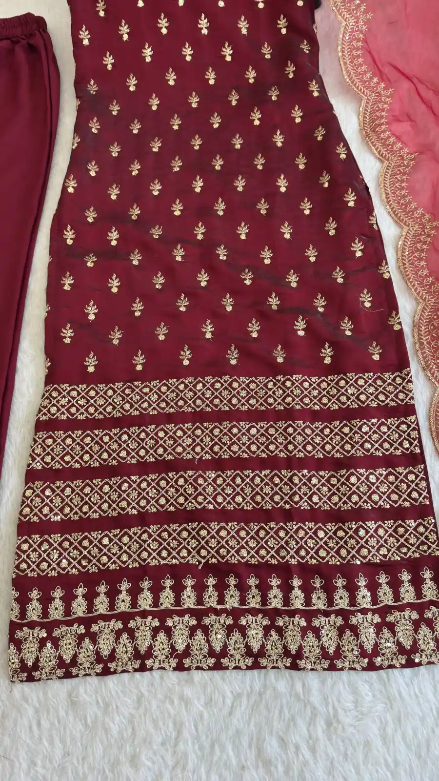 1DESIGNER ROAN GLASS SATIN GOLDEN CODING & ZARI SEQUENCE WORK TOP BOTTOM WITH DUPATTA FESTIVE WEAR WHOLESALE PRICE ETHNIC GARMENT (31)