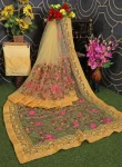 1DESIGNER SOFT NET CHIKANKARI EMBROIDERY WORK SAREE WITH UNSTITCHED BLOUSE PARTY WEAR WHOLESALE PRICE ETHNIC GARMENT (15)