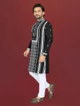 1DESIGNER SOFT SILK EMBROIDERY WORK AND SILVER SEQUENCE WORK MEN’S KURTA PAYJAMA FESTIVE WEAR WHOLESALE PRICE ETHNIC GARMENT (22)