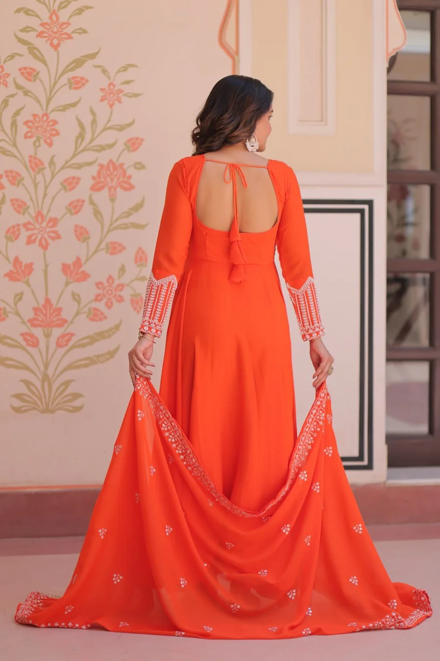 1DESIGNER STAR GEORGETTE SEQUENCE CODING & BEADS EMBROIDERY WORK GOWN WITH DUPATTA WEDDING WEAR WHOLESALE PRICE ETHNIC GARMENT (18)